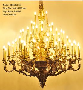 Luxueux lustre en cuivre traditionnel luminaire Vintage Lustres lampe suspendue pour Villa hôtel projet bougie pendentif Luminaire éclairage