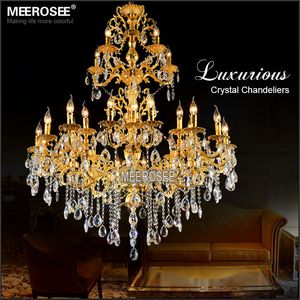 Luxe Vintage Grote Gouden Crystal Kroonluchter Licht Crystal Sliver Hanger Luster Light Armatuur 3 Tiers 29 Arms Hotel Lamp Snelle Verzending