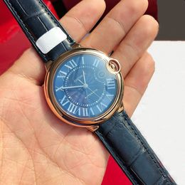 Montres de luxe pour hommes automatique mécanique or rose en acier inoxydable cadran bleu montre-bracelet mâle en cuir véritable Rome numéro horloge 42mm