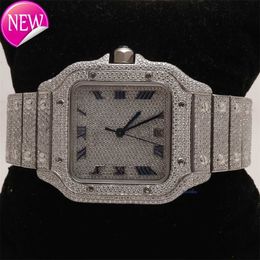 Luxe horloges met diamant Aangepaste bling Big Face mechanische zilveren riem Iced Out Mens Bezel Tester Pass Vs Chrono met doos Moissanite Diamond Watch HB-HW