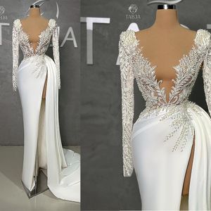 Luxe Weddding Jurken Mermaid Deep V Nek kant Kristal kralen Appliques vrouwen formele bruid jurken op maat gemaakt gemaakt