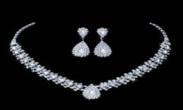 Luxe bruiloft sieradensets voor bruidsbruidsmeisje sieraden drop oorrang ketting set Oostenrijk Crystal hele cadeau50763338304286