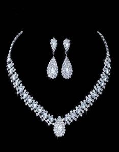 Luxe bruiloft sieradensets voor bruidsbruidsmeisje sieraden drop oorrang ketting set Oostenrijk Crystal hele cadeau50763337885829