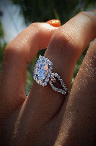 luxueux or blanc rempli 925 Sterling Siltor Solitaire Ring Natural Gemmestones Sapphire Princess Romantic Wedding Bir6791908