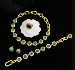 Luxe vrouwen blauwe hars kristal kettingen armband oorbel ringen haarspeld set Banshee Medusa portret 18K vergulde ontworpen ontwerper sieraden CYS--32