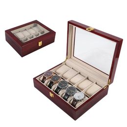 Luxe 10 roosters houten pols horloge display doos sieraden opslag organizer kase horlogebox240o