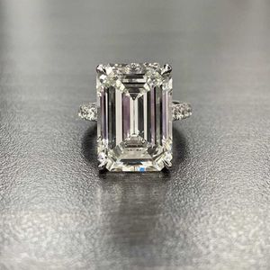 Luxe 100% 925 en argent sterling créé taille émeraude 4ct diamant mariage fiançailles cocktail femmes anneaux bijoux fins entier P08298k