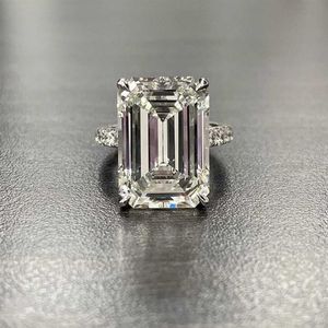 Luxe 100% 925 en argent sterling créé taille émeraude 4ct diamant mariage fiançailles cocktail femmes anneaux bijoux fins entier P08281j