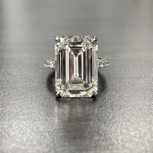 Luxe 100% 925 en argent sterling créé taille émeraude 4ct diamant mariage fiançailles cocktail femmes anneaux bijoux fins entier P08212I