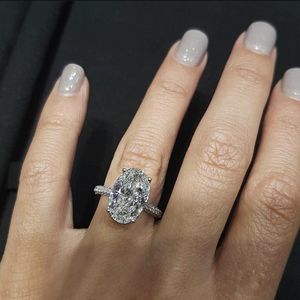 Luxe 100% 925 Sterling zilveren ringen vingerbetrokkenheid bruiloft sieraden voor vrouwen grote ovaal gesneden 4 karaats gesimuleerde diamanten ring sets cadeau
