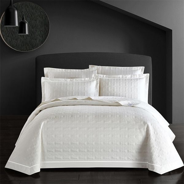 Lujo 100% algodón Quile colcha juego de cama juego de cama blanco gris funda de colchón juego de cama couette couvre lit dekbed 201021