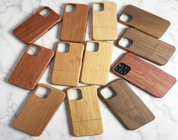 Case de bois de luxe 100 pour iPhone 12 Pro Max 12 mini smartphone Bamboo Bamboo Hard Couvercle en bois Frame d'amortisseur Shell1014360