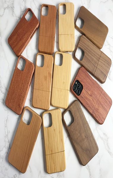 Case de bois de luxe 100 pour iPhone 12 Pro Max 12 mini smartphone Bamboo Bamboo Hard Couvercle en bois Frame d'amortissement Shell 7786151