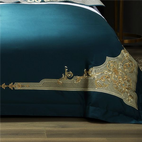 Lujo 1000TC Algodón Egipcio Royal Juego de cama Europa Premium Chic Bordado Funda nórdica Juego de sábanas Queen King size 4Piece 201120