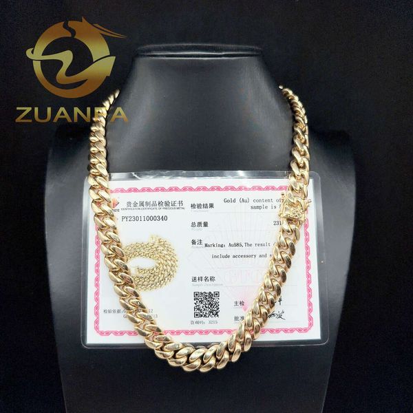 Luxury 14k Solid Gold Cuban Chain 12 mm Au585 Gold Hip Hop Jewelry Rappeur Miami Collier de chaîne de liaison cubaine pour hommes