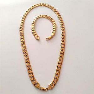 Ensemble de bracelets et colliers de luxe en or jaune 18 carats, lourd de 10 mm, lien de bordure Miami, chaîne cubaine pour hommes, bijoux 24 maillons246o