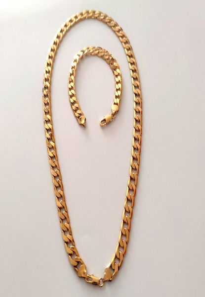 Luxury 18ct Yellow Gold Heavy 10 mmnecklace Bracelet Set Miami Curb Link Cuban Mens Chain Bijoux 24quot Links5004585