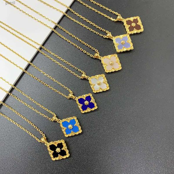 Collares pendientes de diseño de trébol de oro de 18 quilates de lujo para mujer Gargantilla de cadena cruzada Italia Marca famosa Retro Vintage Pala ce Collar Fiesta Regalo de joyería de boda