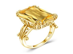 Couleur en or 18 carats de luxe 1318 mm Big Ring Rectangle Citrine pour femmes Gemles Real 925 Silver Silver Shiny Wedding Jewelry Gift 21831586