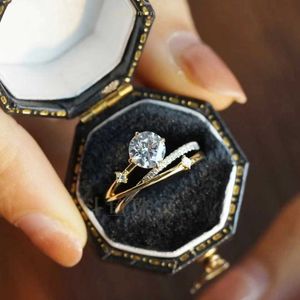 Luxe 18K Vergulde 925 Sterling Zilver 1.0ct Moissanite Gesimuleerde Diamanten Ringen voor Vrouwen Bruiloft Verlovingsring