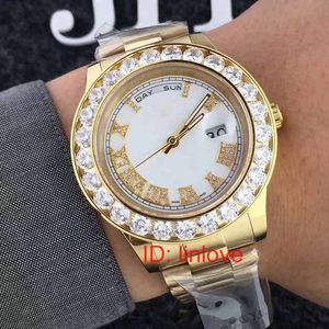 Luxe 18K Or Président Day-Date Grande Montre Hommes Diamants En Acier Inoxydable Cadran Diamant Lunette Automatique Montres De Créateur Montre-Bracelet298A