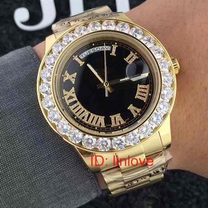 Luxe 18K Gold President Dag-Datum Grote Horloge Mannen Roestvrij Diamanten Wijzerplaat Diamond Bezel Automatische Designer Horloges Watch276S