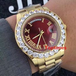 Lujo 18K Oro Presidente Día-Fecha Ginebra Hombres Grandes Diamantes Dial Bisel Automático Función de muñeca Reloj de hombre Reloj Relojes Wristwat264t