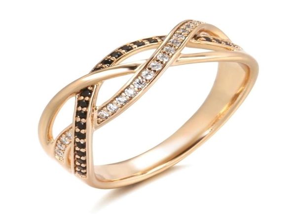 Bague de luxe en or Rose 18 carats avec diamant noir naturel, ligne géométrique, croix, anneaux de mariage pour femmes, bijoux de mode Vintage 2202258856070