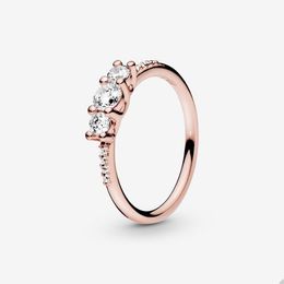 Luxe 18K rosé goudstapelringen voor Pandora Clear Three Stone Ring Set Designer sieraden voor vrouwelijke meisjes 100% 925 Sterling Silver Party Ring met originele doos
