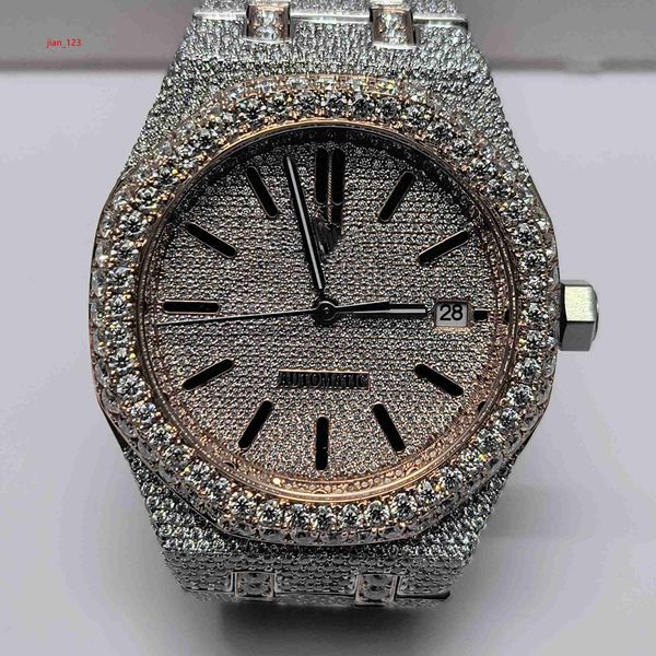 Luxury 18k Gold VVS VVS Diamond Watch Inneildless Steel Watch personnalisé VVS Moisanite Diamond Mécanique Diamond Watch for Men
