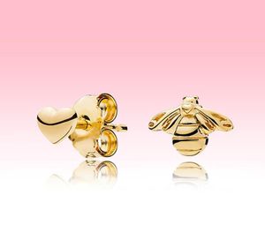 Luxe 18K Geel Gold Ploated Stud Earring met originele doos voor 925 Silver Love Heart and Bee oorbellen Set9372488