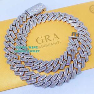 Luxury 18 mm 20 pouces 925 Vvs en argent sterling VVS Moisanite Baguette Diamond Cuban Link Chain