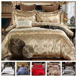 Luxe 2 / 3PCS Literie Set Satin Jacquard Couverture de couette Set 1 Couette Couverture + 1/2 Taie d'oreiller US / UE Taille Simple Twin Twin Full Queen King 201021