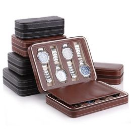 Boîte de montre en cuir de luxe 2-8 grilles, sac de montre de voyage Portable, boîte de rangement de montres, boîte d'exposition de bijoux, étui de collection Case265f