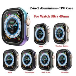 Luxe 2 in 1 aluminium legeringsbehuizing TPU bumper-hoesjes voor Apple Watch Ultra 49mm modekleur Anri-Scratch Hard Metal Iwatch Cover