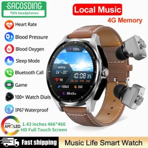 F26 Luxury 2 In 1 Smart Watch 4G Memory Local Music Bluetooth Call HiFi Sound Quality AMOLED 466 466 Smart Watch voor Men Women 2024