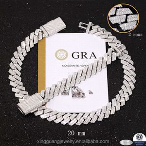 Luxe 20 mm brede handset volledige stokbrood Moissanite diamant zilveren ketting fijne sieraden ketting armband hiphop Cubaanse schakelketting