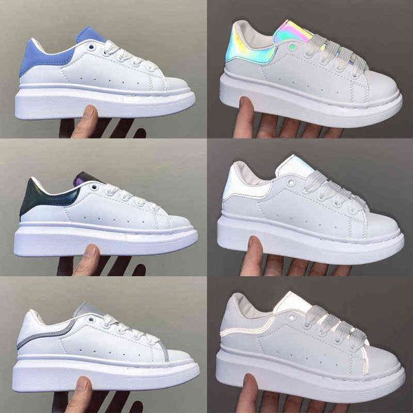 Luxe 2021 plate-forme légère chaussures enfants pour garçon filles mode baskets en cuir 3M réfléchissant noir blanc velours semelle épaisse plat hauteur augmentant