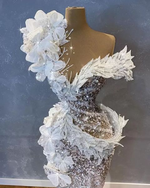 Luxe 2021 Robe de mariée sirène cristal longue paillettes perlées robes de mariée fleur appliqué Robe de mariee246I