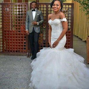 Luxe 2021 Ruches Wave Organza Trouwjurken Bruidsjurken Sweetheart Kapel Off Shoulder Prachtige Nigeriaanse Arabische Huwelijk Robe de Mariee