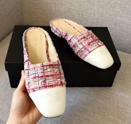 Luxury 2022 New Muller Slippers Flats Femmes Splicing Cuir Chaussures Half Drag Designer Traided Hemp Ladies Vacation Slippers4062566