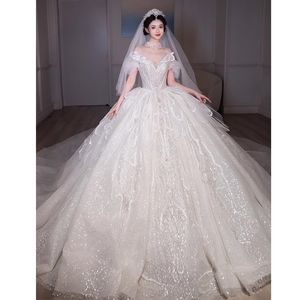 Luxe 2024 bling bling robe de mariée perles cristaux perlés épaule cristal balayage train encolure dégagée grande taille robes de mariée nouveau arabe Dubaï robes personnalisées