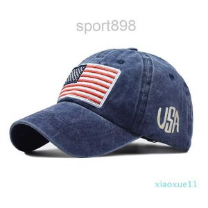 Lujo- 2024 Modelos de explosión lavados para hacer letras antiguas Gorra de béisbol Hombres y mujeres de moda salvaje Sombrero de algodón con bandera estadounidense