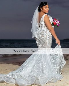 Luxe 2024 grande taille robes de mariée pour mariée col en V Appliques Foral sirène robes de mariée robe de mariée