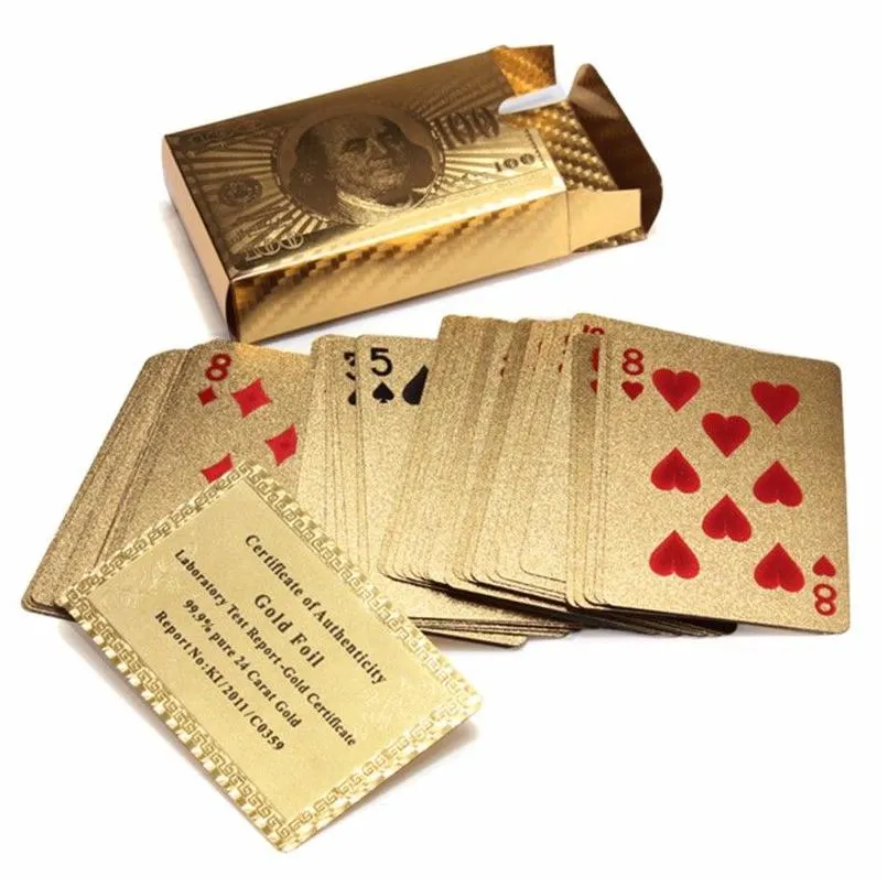 Luxury 24k Gold Foil Plated Poker Premium Card Games Original Waterproof Matte Plastic Board Spelkort för presentinsamling