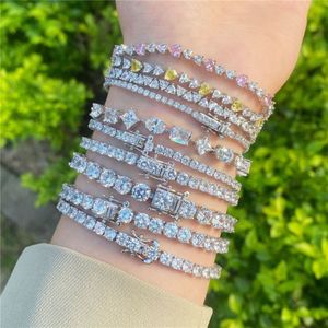 Luxe 3-6mm Coeur Amour Tennis Designer Bracelet pour Femme 925 Sterling Argent Hip hop Bijoux Blanc 5A Zircone Cubique Charm Diamo224e