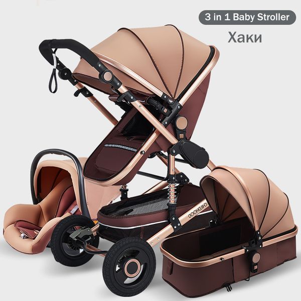 Luxe 3 en 1 bébé poussette Portable haute paysage or noir landau pliant multifonctionnel nouveau-né infantile poussette