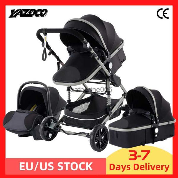 Luxe 3 en 1 Bébé Poussette Portable Haute Paysage Or Noir Landau Pliant Multifonctionnel Nouveau-Né Carrinho De Bebe L230625