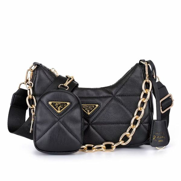 Conjunto de bolso de mano de lujo de 3 piezas para hombres y mujeres, bolso de diseñador, cadena de oro hobo pu de alta calidad, bolso de mujer, hombro diagonal, bolso de venta de múltiples piezas