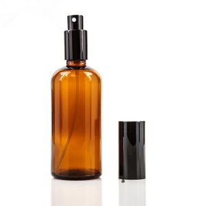 Bouteille d'eau cosmétique de luxe en verre ambré 30 ml 50 ml 100 ml avec couvercle en aluminium pour vaporisateur à brouillard fin, boston Round Brown Alcohol Body Spray Bottle Parfum Vaporisateur en verre